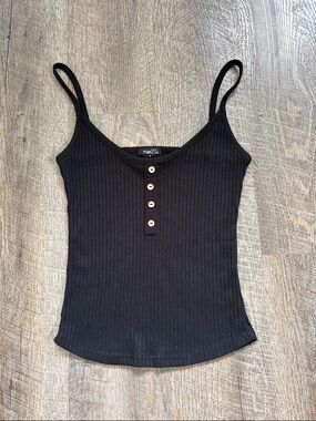 rue21 Black Ribbed Cami with Front Buttons